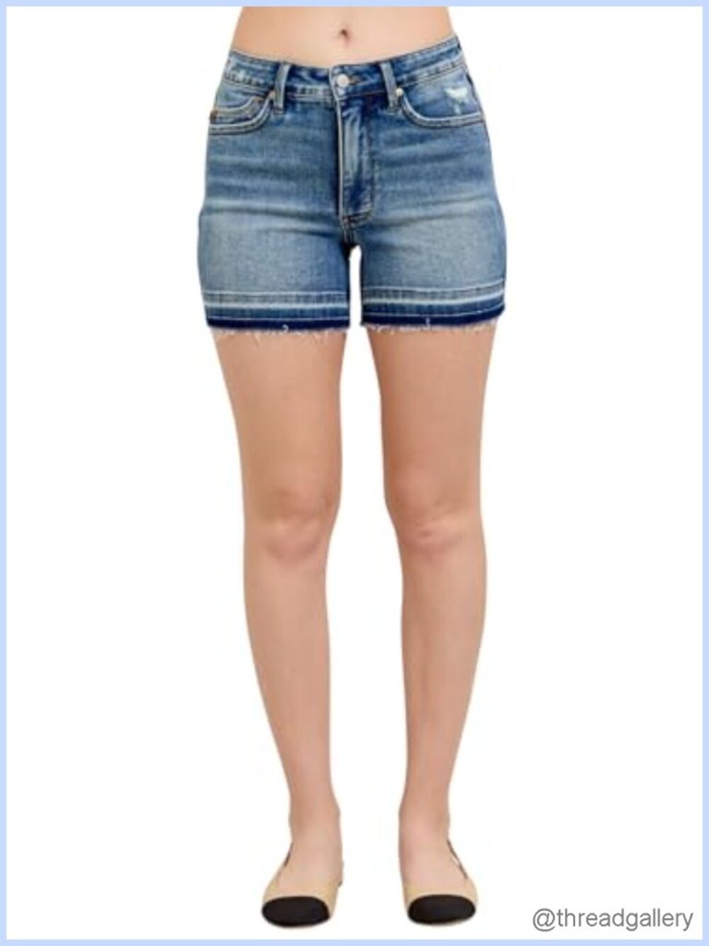 Mid Rise Tummy Control Vintage Wash Release Hem Denim Shorts
